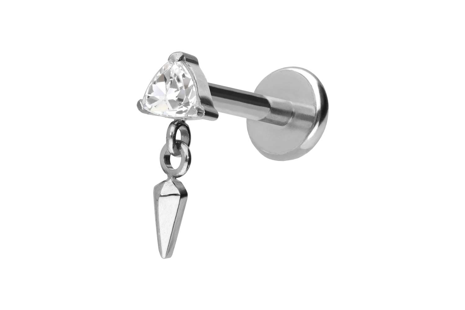 Titan Labret Piercing mit Push Fit KRISTALLDREIECK + SPITZE